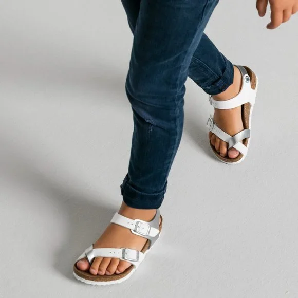 Birkenstock Shoes Nib Birkenstock Taormina Kids Soft Metallics Silverwhitebirkoflor Sandals Eu24 Poshmark